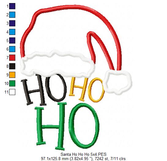 Ho Ho Ho Santa's Hat - Applique - Machine Embroidery Design