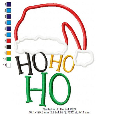 Ho Ho Ho Santa's Hat - Applique - Machine Embroidery Design