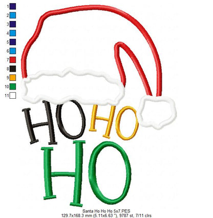 Ho Ho Ho Santa's Hat - Applique - Machine Embroidery Design