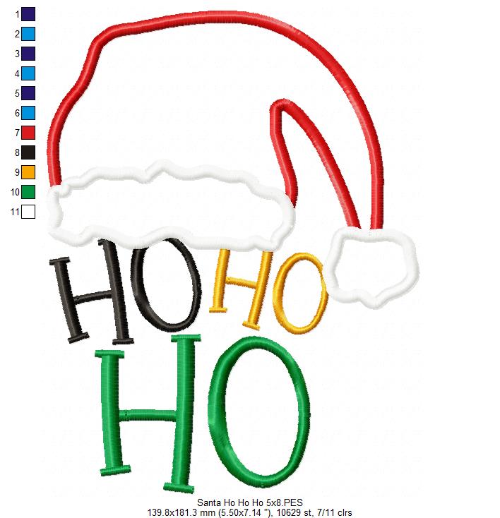 Ho Ho Ho Santa's Hat - Applique - Machine Embroidery Design