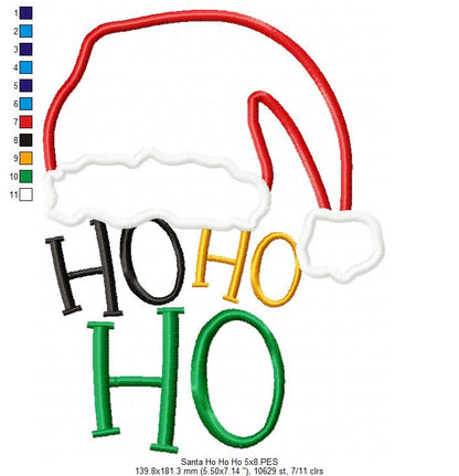 Ho Ho Ho Santa's Hat - Applique - Machine Embroidery Design