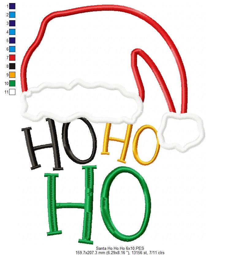 Ho Ho Ho Santa's Hat - Applique - Machine Embroidery Design