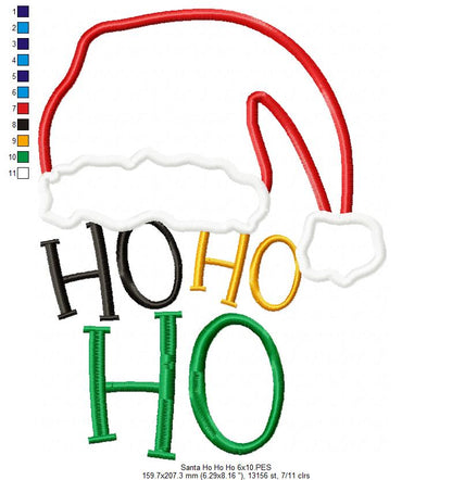 Ho Ho Ho Santa's Hat - Applique - Machine Embroidery Design