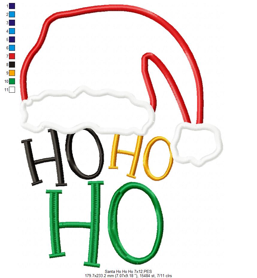 Ho Ho Ho Santa's Hat - Applique - Machine Embroidery Design