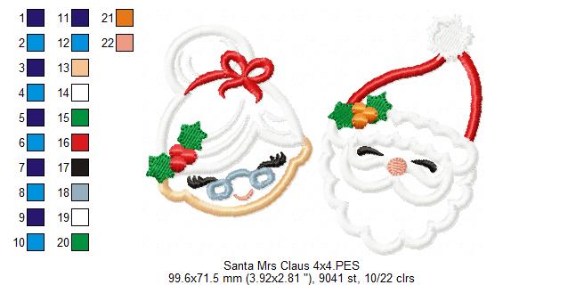 Santa and Mrs. Claus - Applique - Machine Embroidery Design