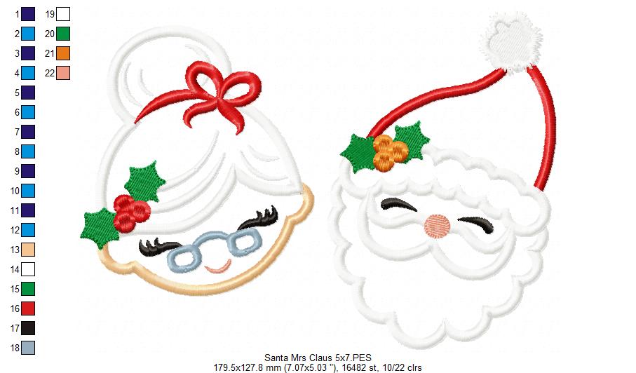 Santa and Mrs. Claus - Applique - Machine Embroidery Design