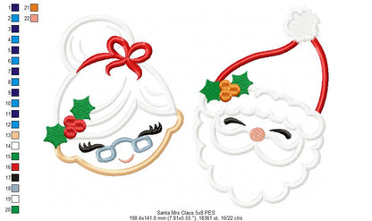 Santa and Mrs. Claus - Applique - Machine Embroidery Design