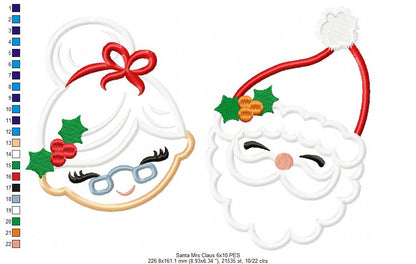 Santa and Mrs. Claus - Applique - Machine Embroidery Design