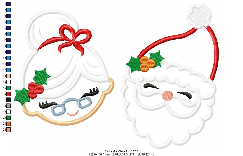 Santa and Mrs. Claus - Applique - Machine Embroidery Design