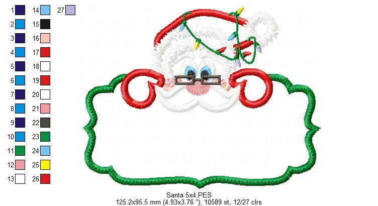 Jolly Santa Label - Applique - Machine Embroidery Design