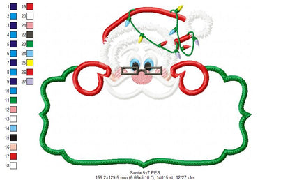 Jolly Santa Label - Applique - Machine Embroidery Design