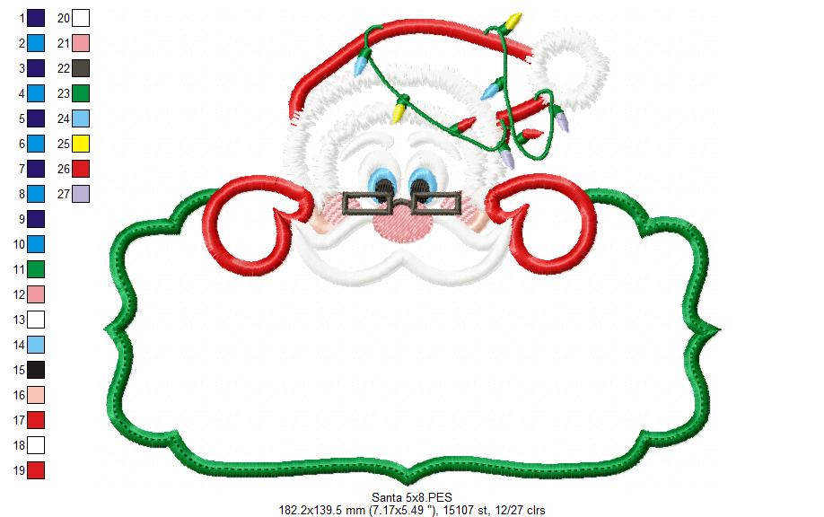 Jolly Santa Label - Applique - Machine Embroidery Design