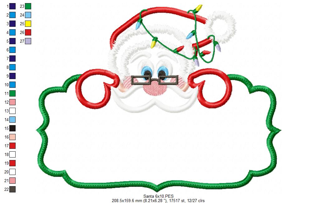 Jolly Santa Label - Applique - Machine Embroidery Design