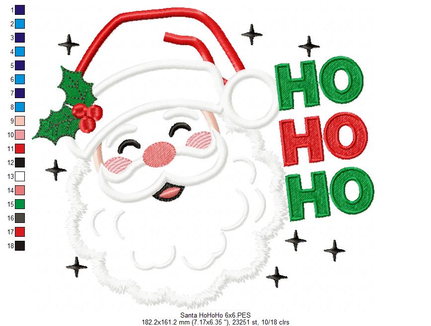 Jolly Santa Ho Ho Ho – applique – Machine Embroidery Design