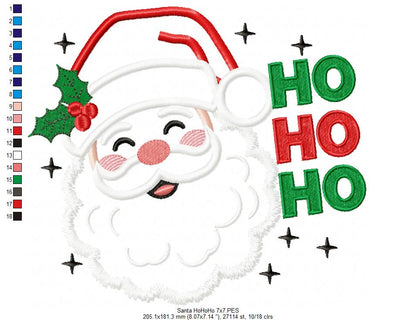 Jolly Santa Ho Ho Ho – applique – Machine Embroidery Design