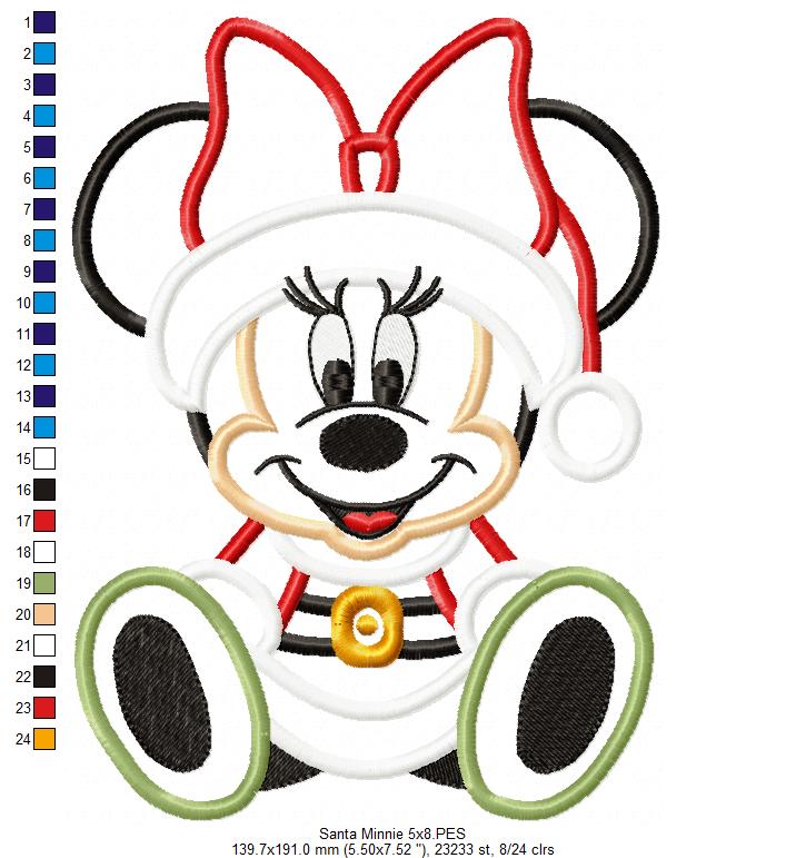 Christmas Minnie - Applique - Machine Embroidery Design