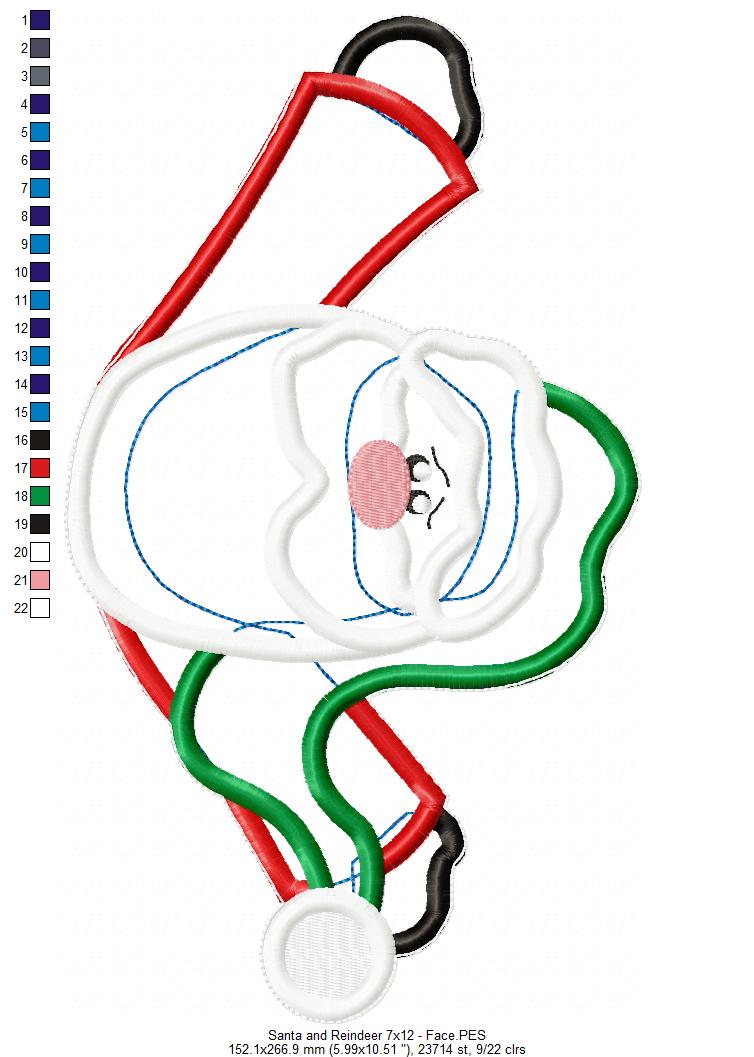 Santa and Reindeer Ornament - ITH Project - Machine Embroidery Design