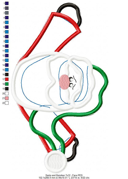 Santa and Reindeer Ornament - ITH Project - Machine Embroidery Design