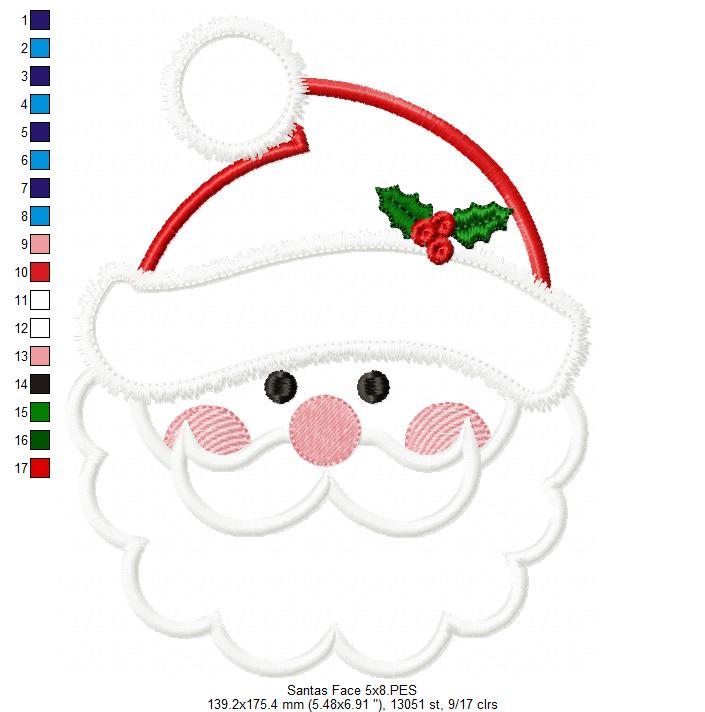 Santa Claus Cute Face - Applique Machine Embroidery Design