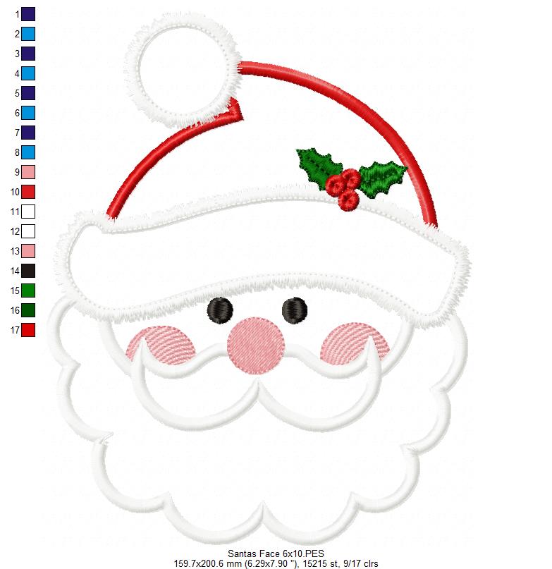 Santa Claus Cute Face - Applique Machine Embroidery Design