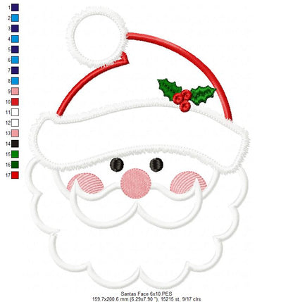 Santa Claus Cute Face - Applique Machine Embroidery Design