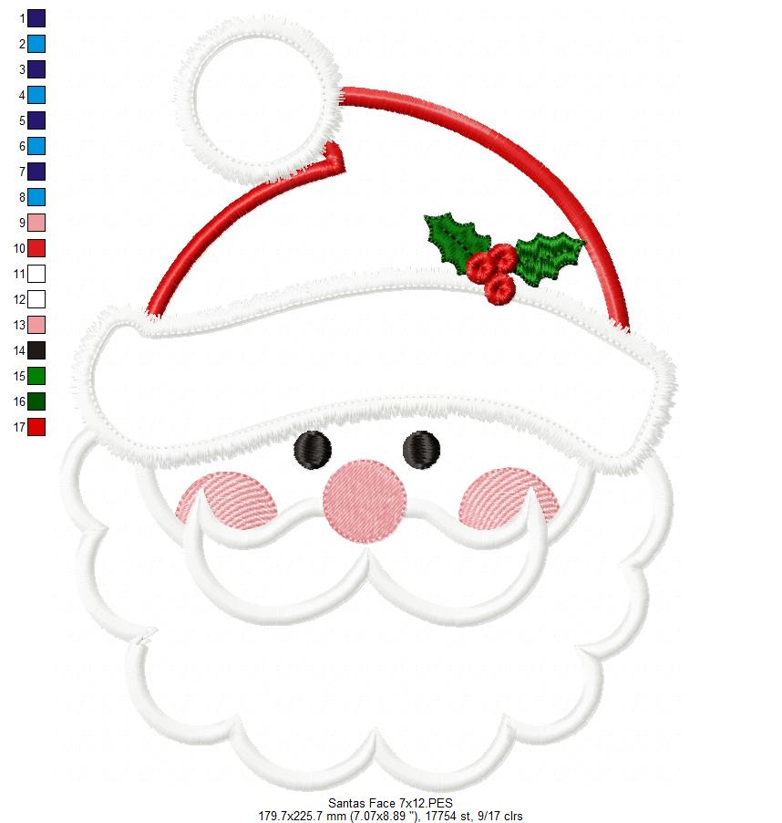 Santa Claus Cute Face - Applique Machine Embroidery Design