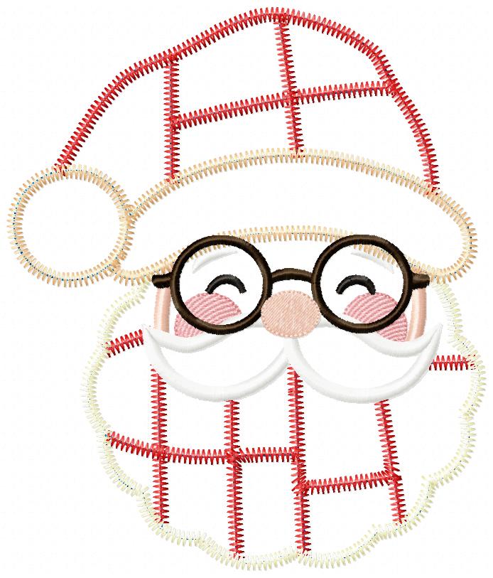 Jolly Patchwork Santa - Zigzag Patchwork Applique - Machine Embroidery Design