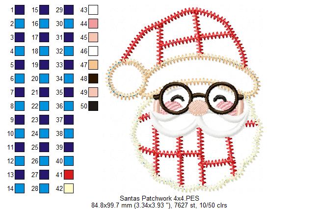 Jolly Patchwork Santa - Zigzag Patchwork Applique - Machine Embroidery Design