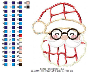 Jolly Patchwork Santa - Zigzag Patchwork Applique - Machine Embroidery Design