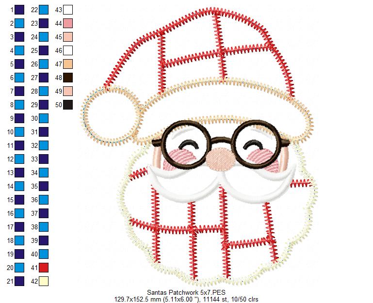 Jolly Patchwork Santa - Zigzag Patchwork Applique - Machine Embroidery Design