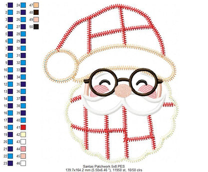 Jolly Patchwork Santa - Zigzag Patchwork Applique - Machine Embroidery Design