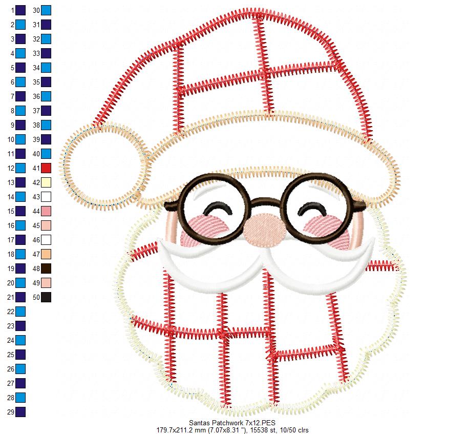 Jolly Patchwork Santa - Zigzag Patchwork Applique - Machine Embroidery Design