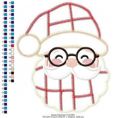 Jolly Patchwork Santa - Zigzag Patchwork Applique - Machine Embroidery Design