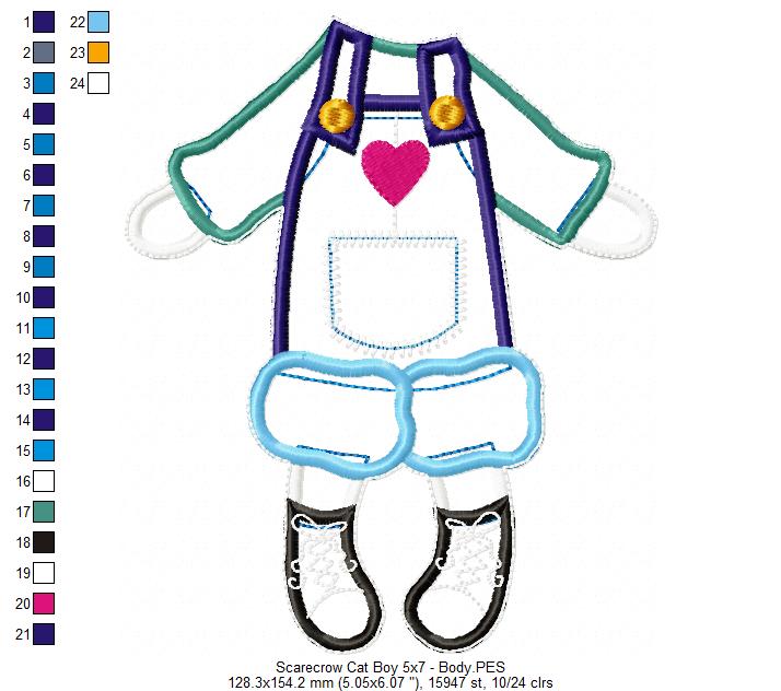 Scarecrow Cat Boy Ornament - ITH Project - Machine Embroidery Design