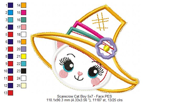 Scarecrow Cat Boy Ornament - ITH Project - Machine Embroidery Design