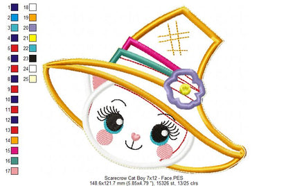 Scarecrow Cat Boy Ornament - ITH Project - Machine Embroidery Design