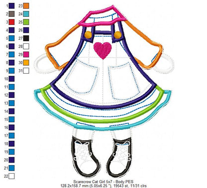 Scarecrow Cat Girl Ornament - ITH Project - Machine Embroidery Design