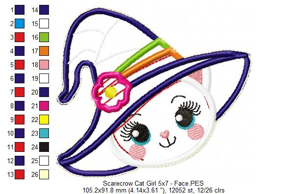 Scarecrow Cat Girl Ornament - ITH Project - Machine Embroidery Design