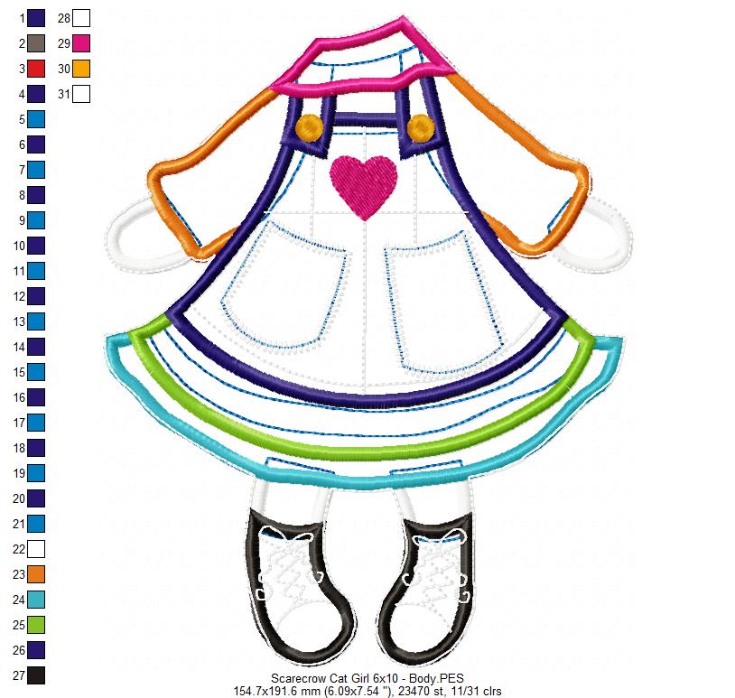 Scarecrow Cat Girl Ornament - ITH Project - Machine Embroidery Design