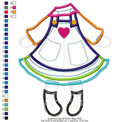 Scarecrow Cat Girl Ornament - ITH Project - Machine Embroidery Design
