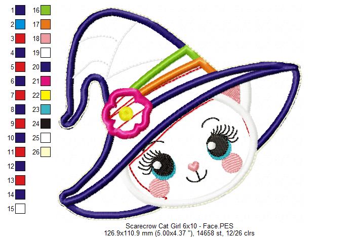 Scarecrow Cat Girl Ornament - ITH Project - Machine Embroidery Design