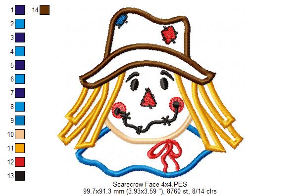 Scarecrow Face - Applique - Machine Embroidery Design