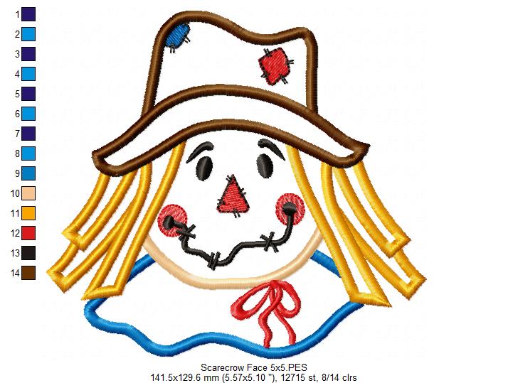 Scarecrow Face - Applique - Machine Embroidery Design