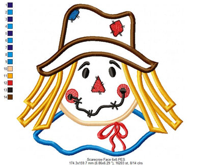 Scarecrow Face - Applique - Machine Embroidery Design