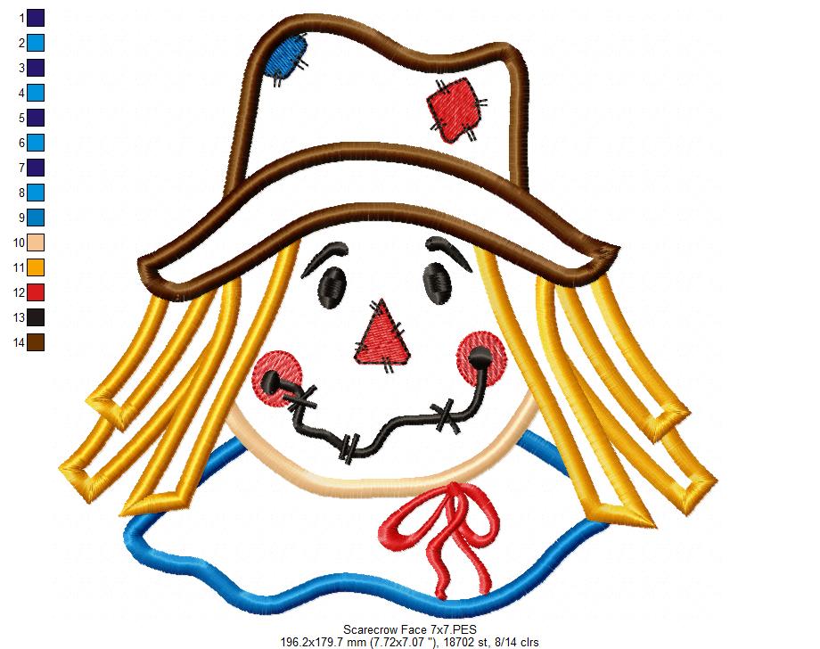 Scarecrow Face - Applique - Machine Embroidery Design