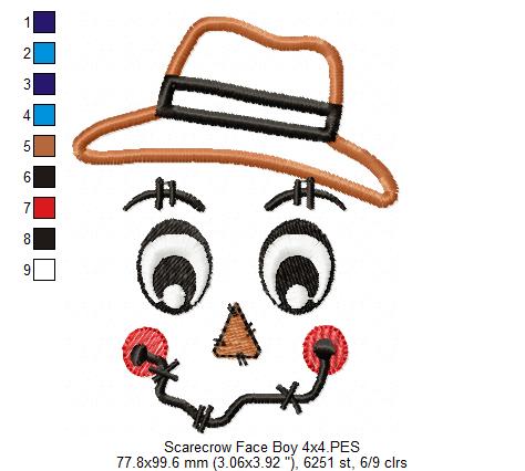 Scarecrow Boy and Girl Face - Set of 2 designs - Applique Embroidery