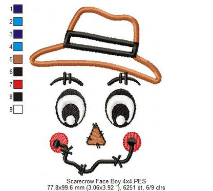 Scarecrow Boy and Girl Face - Set of 2 designs - Applique Embroidery