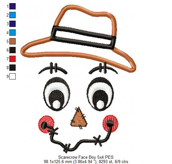 Scarecrow Boy Face - Applique Embroidery