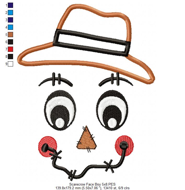 Scarecrow Boy Face - Applique Embroidery