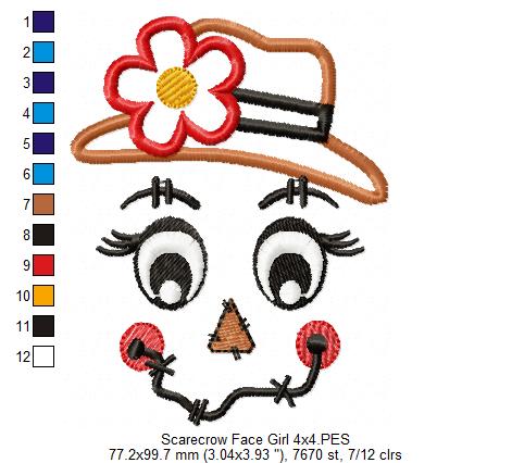 Scarecrow Boy and Girl Face - Set of 2 designs - Applique Embroidery